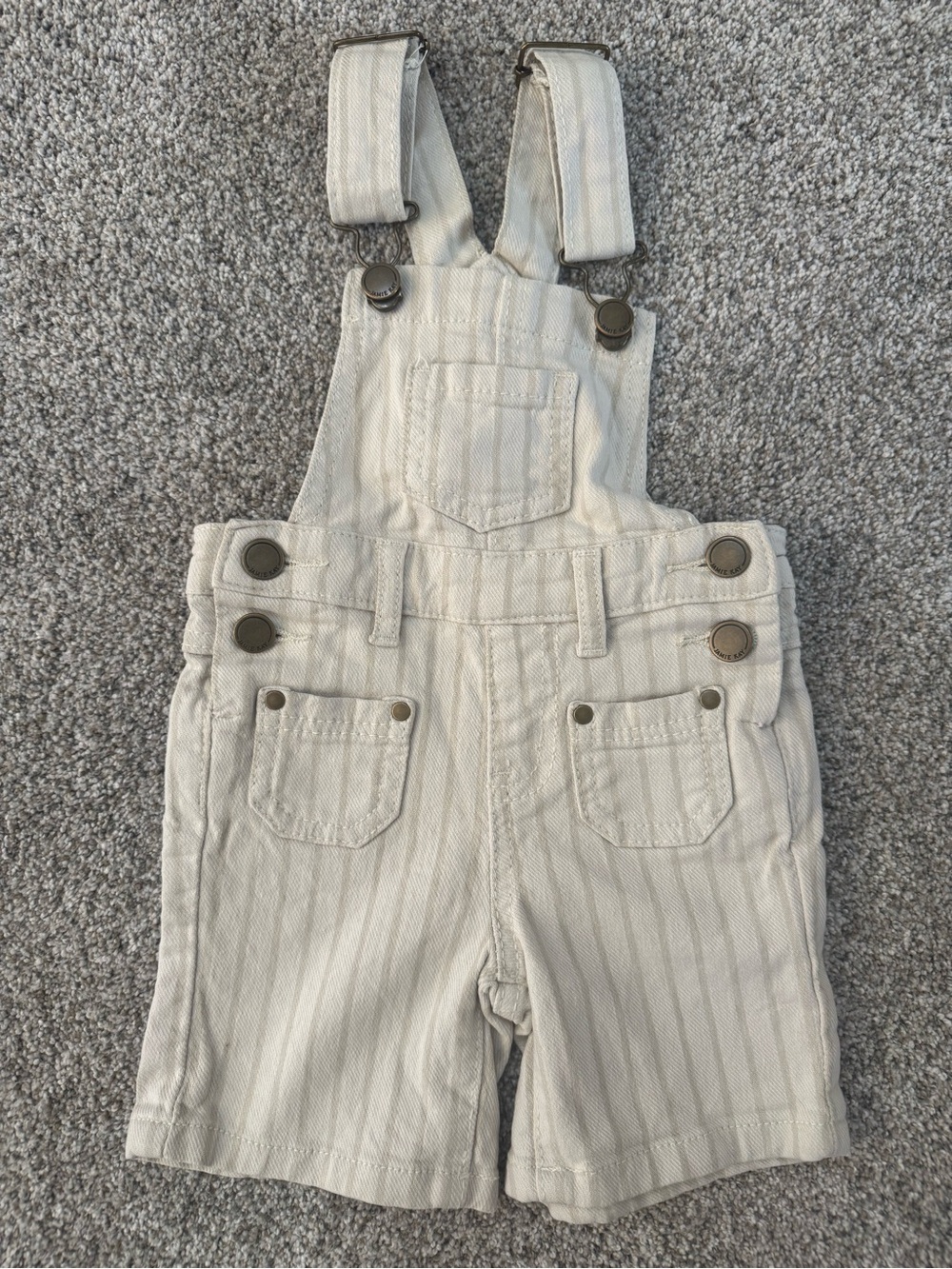 Jamie Kay Cream and Striped Short Overalls Size 6-12 Month